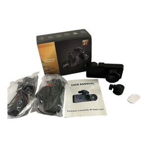 4K Ultra HD 3 Channel Car Dash Camera Front Inside Rear G-Sensor with 64GB Card